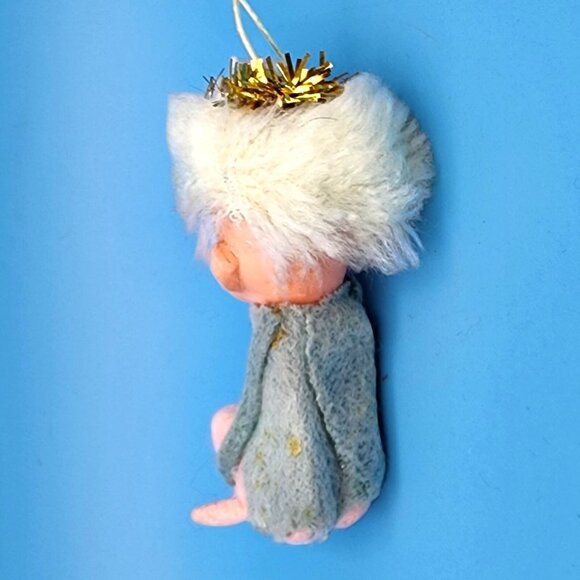 Vintage 1950s Napco Pixie Angel Elf Hugger Ornament Japan Green Felt Gold Halo - Picture 10 of 10